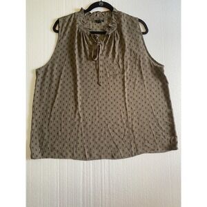 Ann Taylor Women's Geometric Sleeveless Top, Olive Green, Size XL